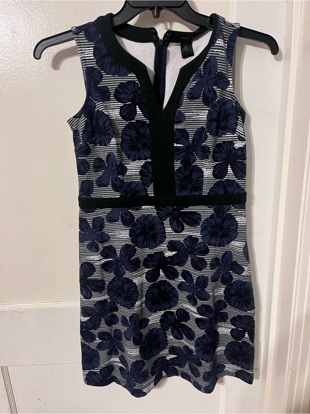 Ann Taylor Navy Floral Striped Mini Dress